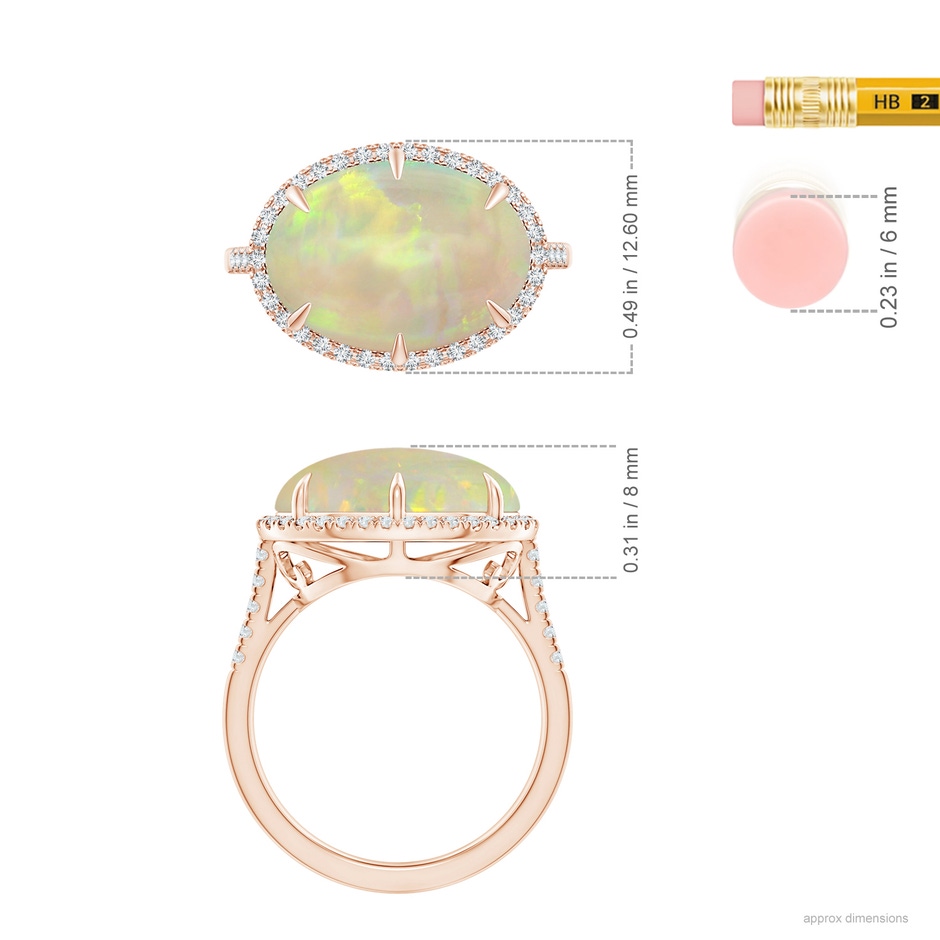 14.35x10.26x3.88mm AAA GIA Certified East-West Oval Opal Ring with Diamond Halo in 18K Rose Gold ruler