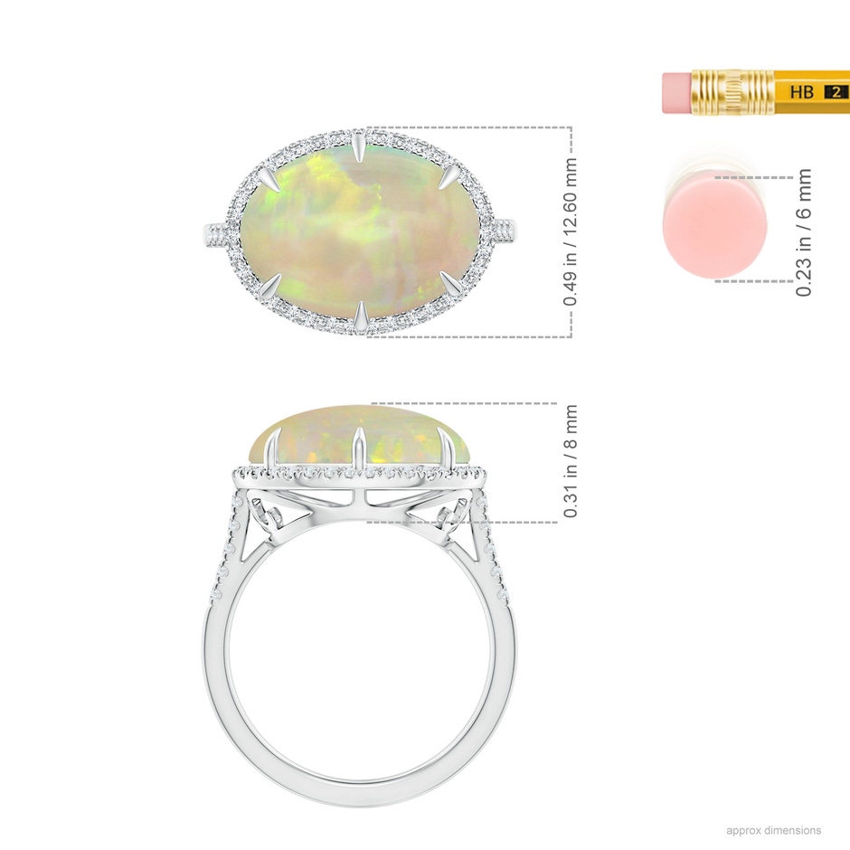 14.35x10.26x3.88mm AAA GIA Certified East-West Oval Opal Ring with Diamond Halo in 18K White Gold ruler