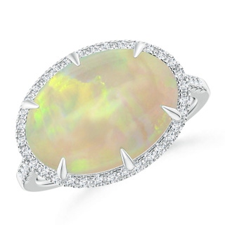 14.35x10.26x3.88mm AAA GIA Certified East-West Oval Opal Ring with Diamond Halo in 9K White Gold