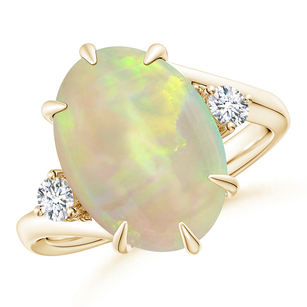 14.35x10.26x3.88mm AAA GIA Certified Oval Opal and Diamond Bypass Ring in 10K Yellow Gold