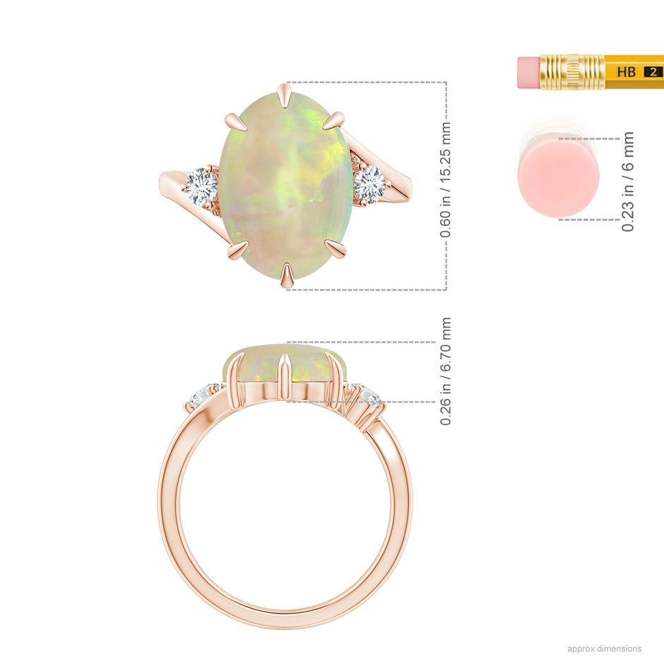 14.35x10.26x3.88mm AAA GIA Certified Oval Opal and Diamond Bypass Ring in 18K Rose Gold ruler