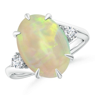 14.35x10.26x3.88mm AAA GIA Certified Oval Opal and Diamond Bypass Ring in 18K White Gold