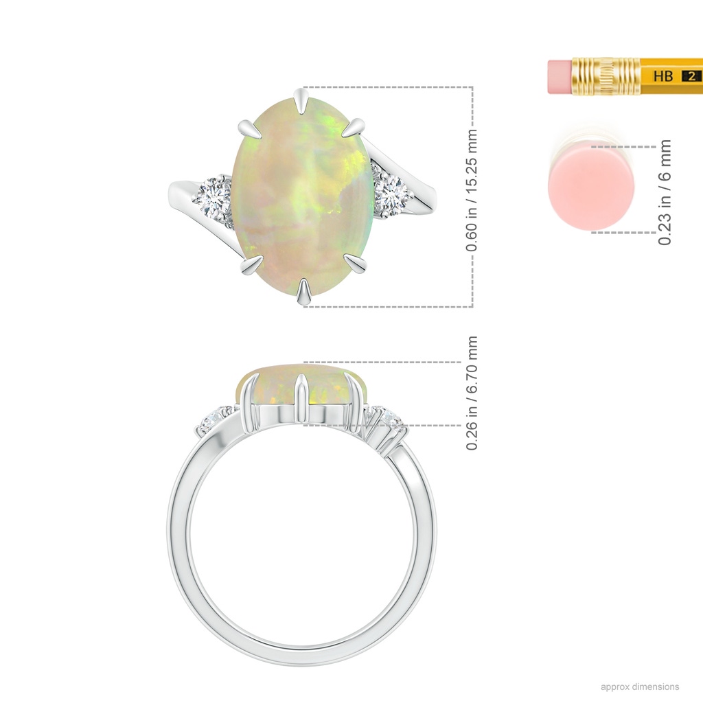 14.35x10.26x3.88mm AAA GIA Certified Oval Opal and Diamond Bypass Ring in White Gold ruler