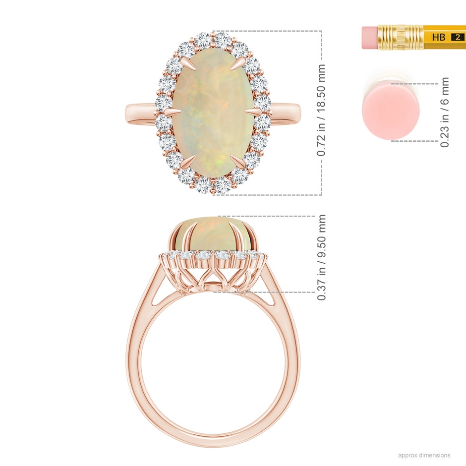 14.05x10.00x4.30mm AAA GIA Certified Oval Opal Ring with Diamond Halo in 18K Rose Gold ruler
