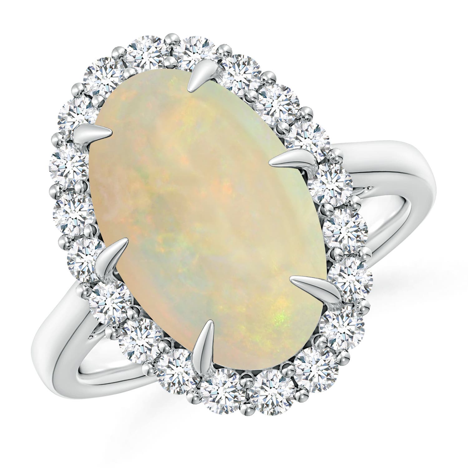 14.05x10.00x4.30mm AAA GIA Certified Oval Opal Ring with Diamond Halo in 18CT White Gold