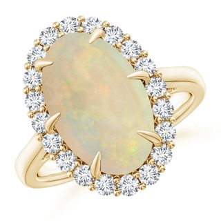 14.05x10.00x4.30mm AAA GIA Certified Oval Opal Ring with Diamond Halo in 18K Yellow Gold