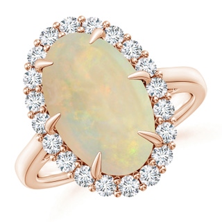 14.05x10.00x4.30mm AAA GIA Certified Oval Opal Ring with Diamond Halo in 9K Rose Gold