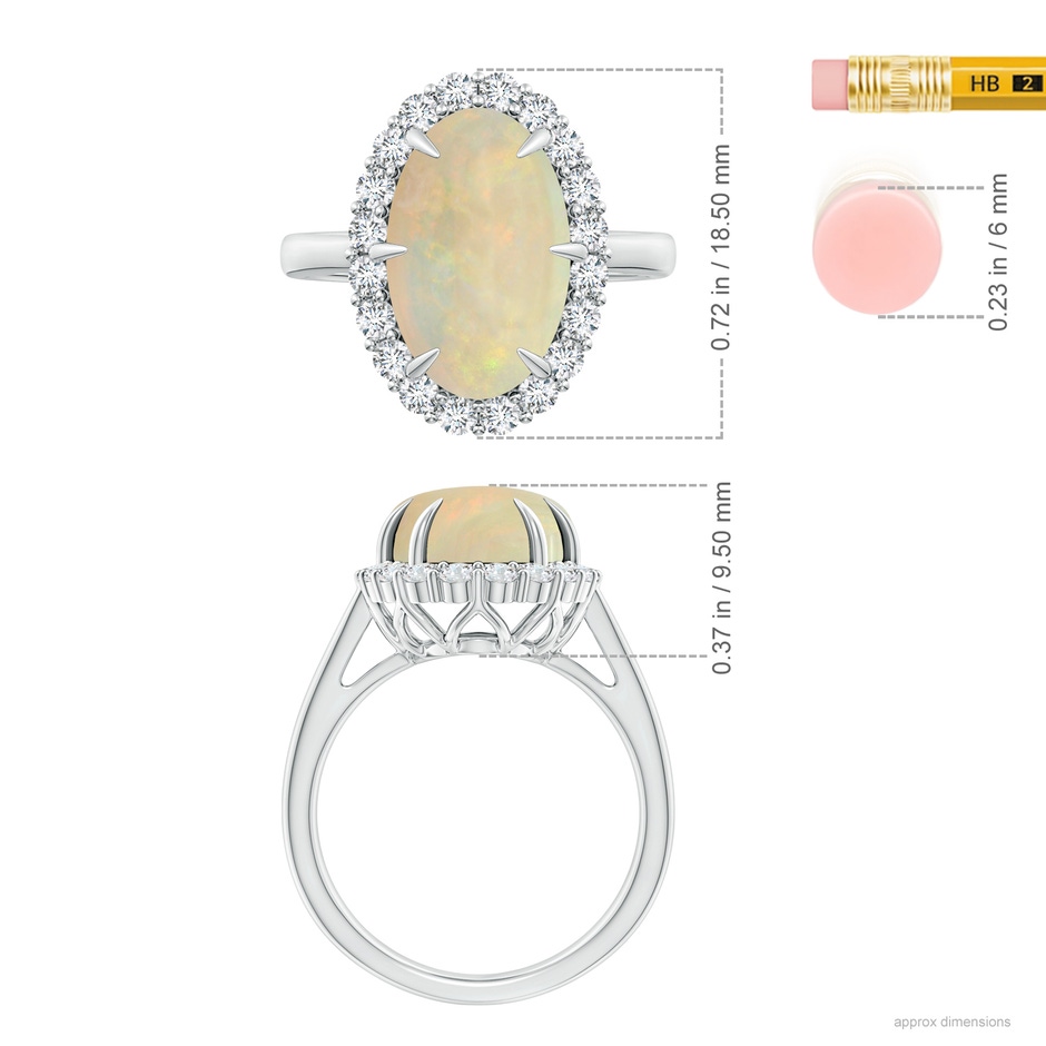 14.05x10.00x4.30mm AAA GIA Certified Oval Opal Ring with Diamond Halo in White Gold ruler