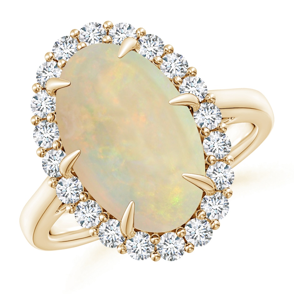 14.05x10.00x4.30mm AAA GIA Certified Oval Opal Ring with Diamond Halo in Yellow Gold 