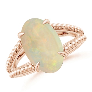 14.05x10.00x4.30mm AAA GIA Certified Oval Opal Ring with Beaded Split Shank in 10K Rose Gold