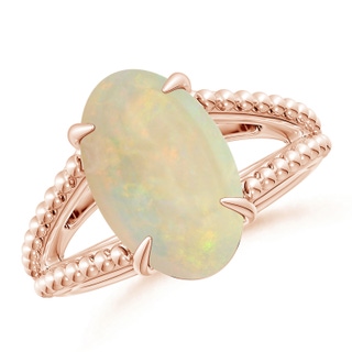 14.05x10.00x4.30mm AAA GIA Certified Oval Opal Ring with Beaded Split Shank in 18K Rose Gold
