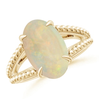 14.05x10.00x4.30mm AAA GIA Certified Oval Opal Ring with Beaded Split Shank in 18K Yellow Gold