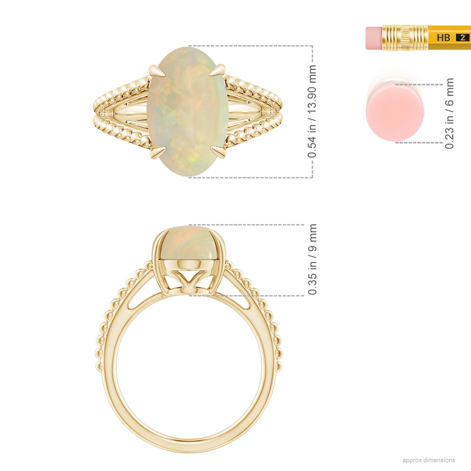 14.05x10.00x4.30mm AAA GIA Certified Oval Opal Ring with Beaded Split Shank in 18K Yellow Gold ruler