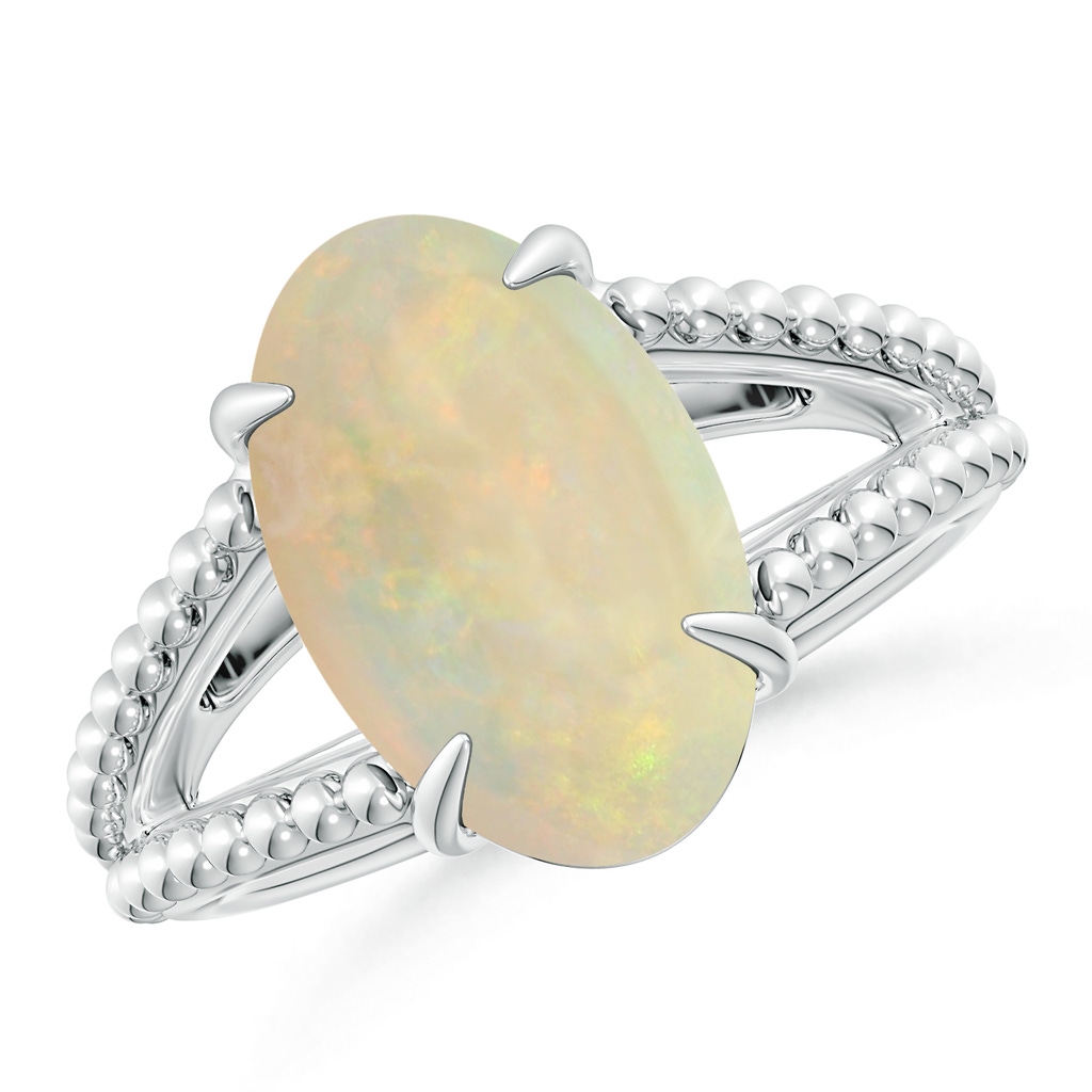 14.05x10.00x4.30mm AAA GIA Certified Oval Opal Ring with Beaded Split Shank in White Gold