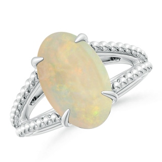 14.05x10.00x4.30mm AAA GIA Certified Oval Opal Ring with Beaded Split Shank in White Gold