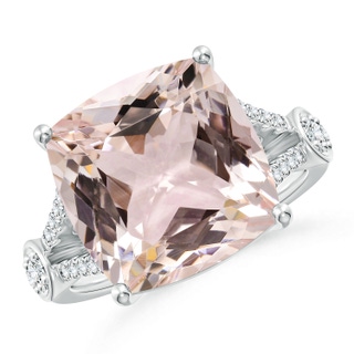 13.00x12.94x8.80mm AAA GIA Certified Cushion Morganite Split Shank Ring in White Gold