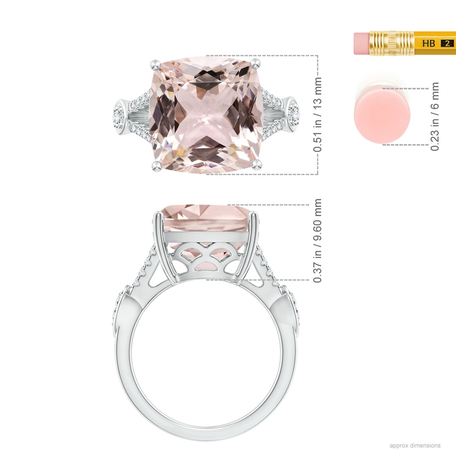 13.00x12.94x8.80mm AAA GIA Certified Cushion Morganite Split Shank Ring in White Gold ruler