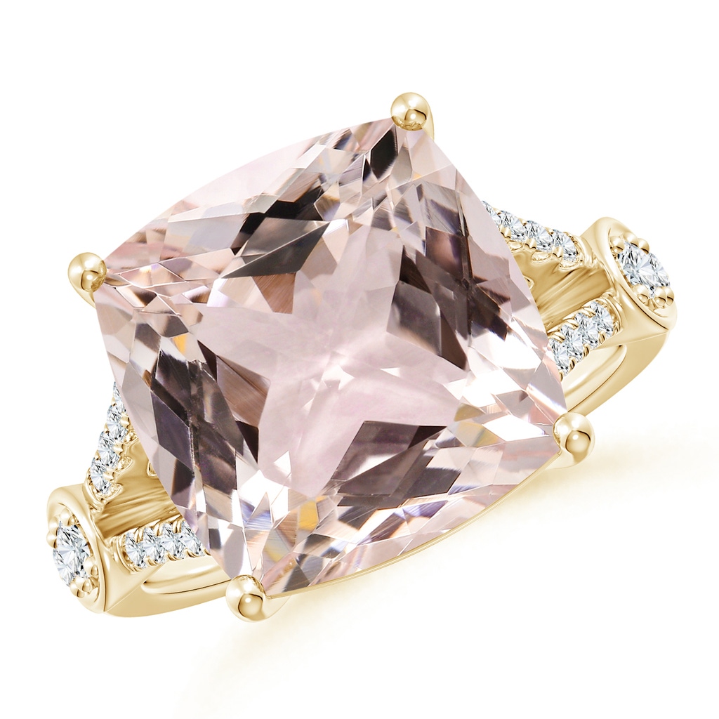 13.00x12.94x8.80mm AAA GIA Certified Cushion Morganite Split Shank Ring in Yellow Gold