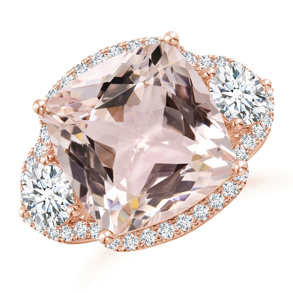 13.00x12.94x8.80mm AAA GIA Certified Cushion Morganite Halo Ring with Diamonds in 18K Rose Gold 
