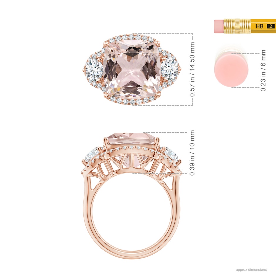 13.00x12.94x8.80mm AAA GIA Certified Cushion Morganite Halo Ring with Diamonds in 18K Rose Gold ruler