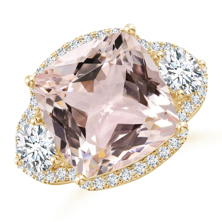 13.00x12.94x8.80mm AAA GIA Certified Cushion Morganite Halo Ring with Diamonds in 18K Yellow Gold 