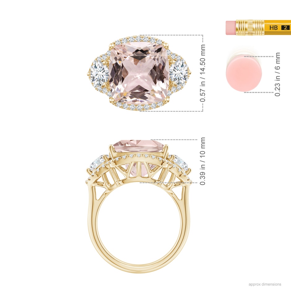 13.00x12.94x8.80mm AAA GIA Certified Cushion Morganite Halo Ring with Diamonds in 18K Yellow Gold ruler