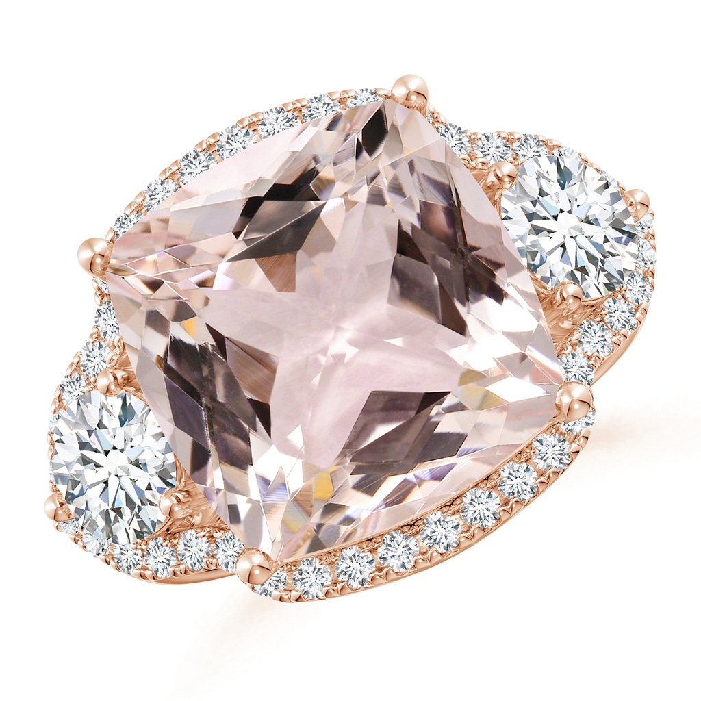 13.00x12.94x8.80mm AAA GIA Certified Cushion Morganite Halo Ring with Diamonds in Rose Gold
