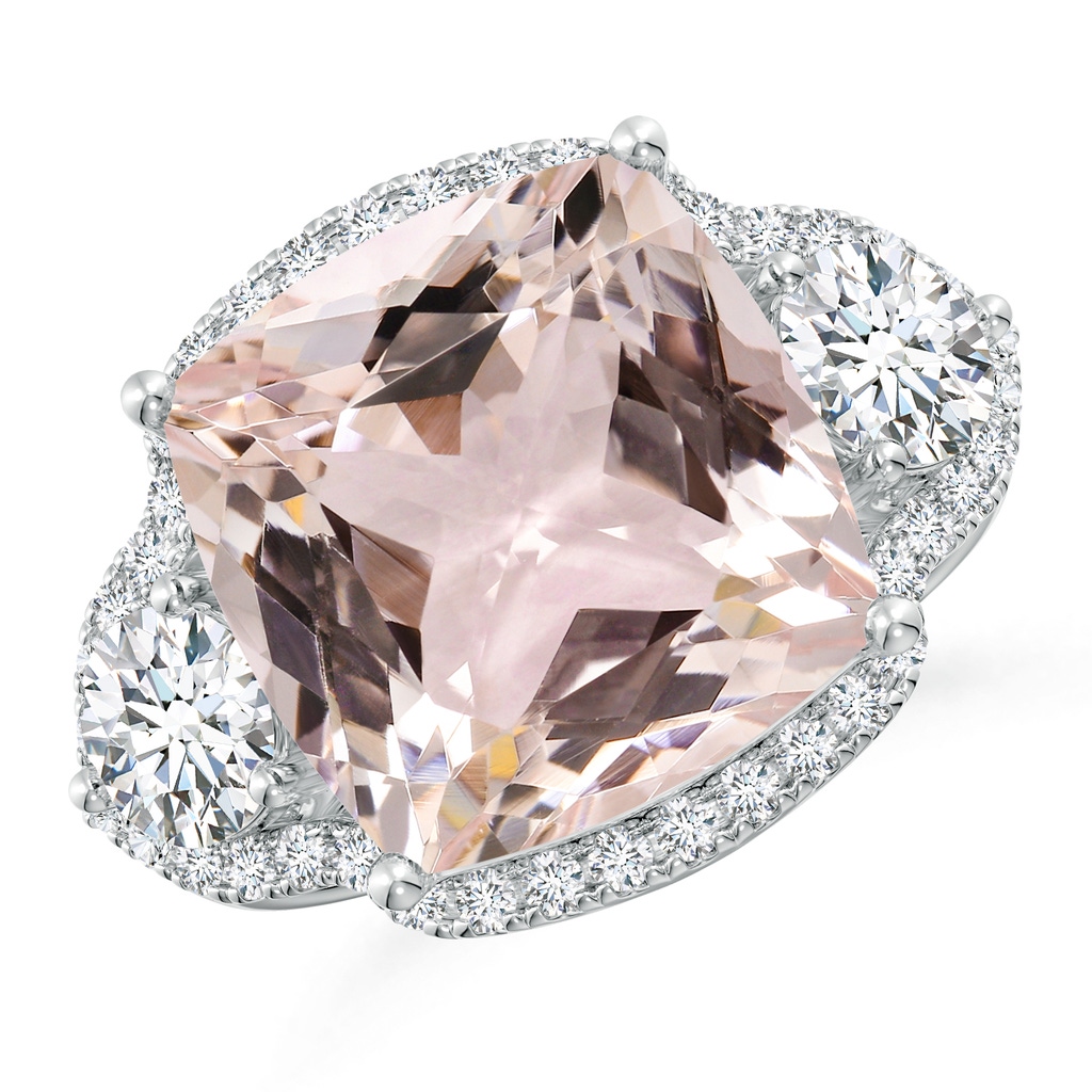13.00x12.94x8.80mm AAA GIA Certified Cushion Morganite Halo Ring with Diamonds in White Gold