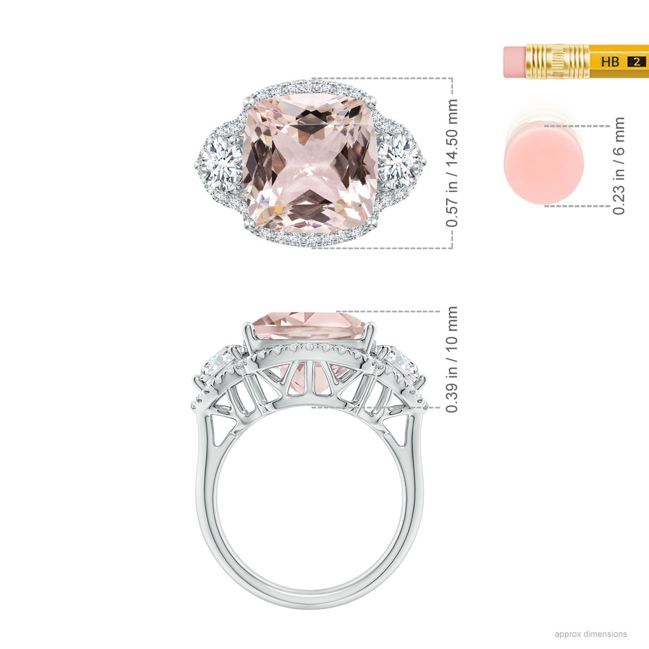 13.00x12.94x8.80mm AAA GIA Certified Cushion Morganite Halo Ring with Diamonds in White Gold ruler