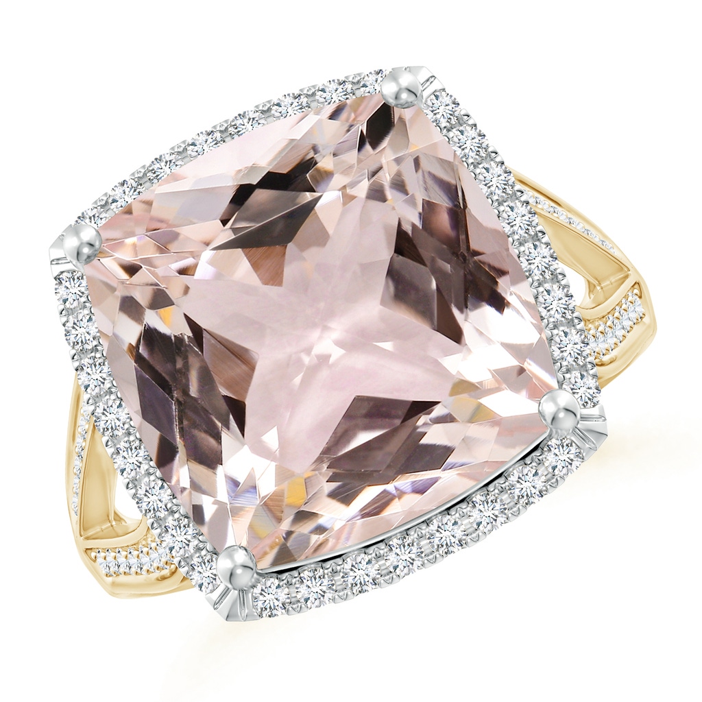 13.00x12.94x8.80mm AAA GIA Certified Cushion Morganite Halo Ring in Two Tone in 18K White Gold 18K Yellow Gold