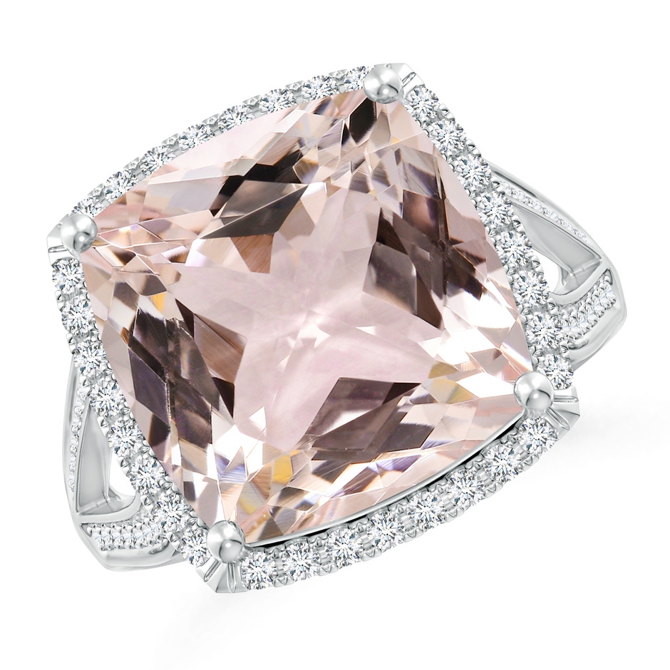 13.00x12.94x8.80mm AAA GIA Certified Cushion Morganite Halo Ring in Two Tone in 18K White Gold 