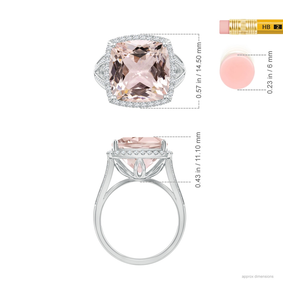 13.00x12.94x8.80mm AAA GIA Certified Cushion Morganite Halo Ring in Two Tone in White Gold ruler