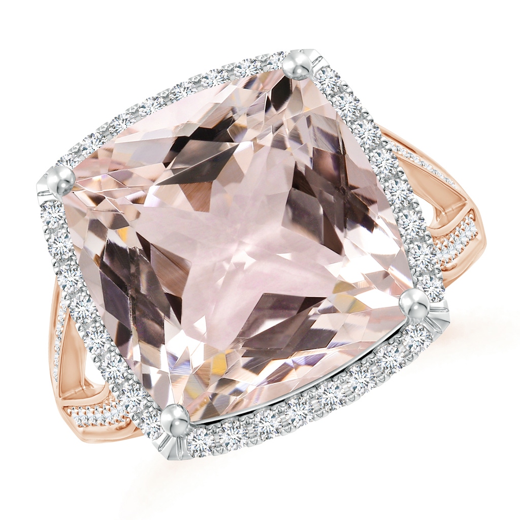 13.00x12.94x8.80mm AAA GIA Certified Cushion Morganite Halo Ring in Two Tone in White Gold Rose Gold