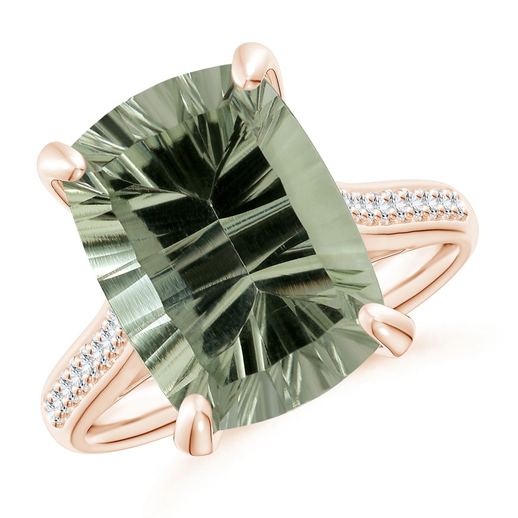 14.06x10.04x6.97mm AAAA GIA Certified Rectangular Cushion Green Amethyst Ring with Diamonds in 10K Rose Gold