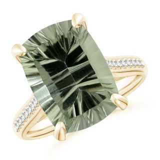14.06x10.04x6.97mm AAAA GIA Certified Rectangular Cushion Green Amethyst Ring with Diamonds in 18K Yellow Gold