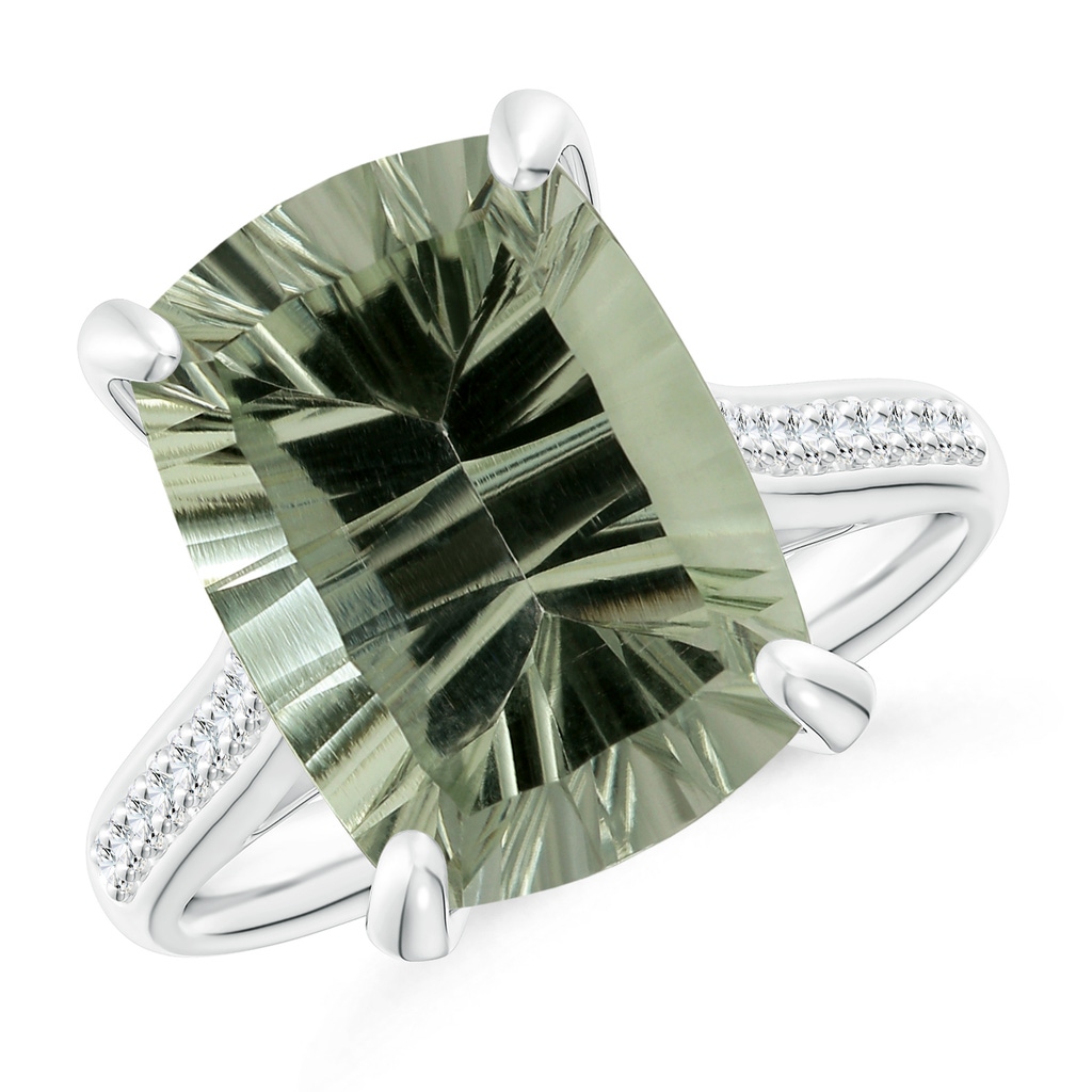 14.06x10.04x6.97mm AAAA GIA Certified Rectangular Cushion Green Amethyst Ring with Diamonds in White Gold