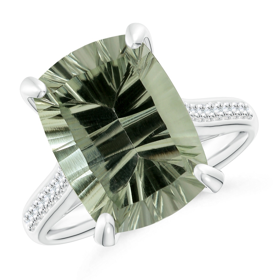 14.06x10.04x6.97mm AAAA GIA Certified Rectangular Cushion Green Amethyst Ring with Diamonds in White Gold 