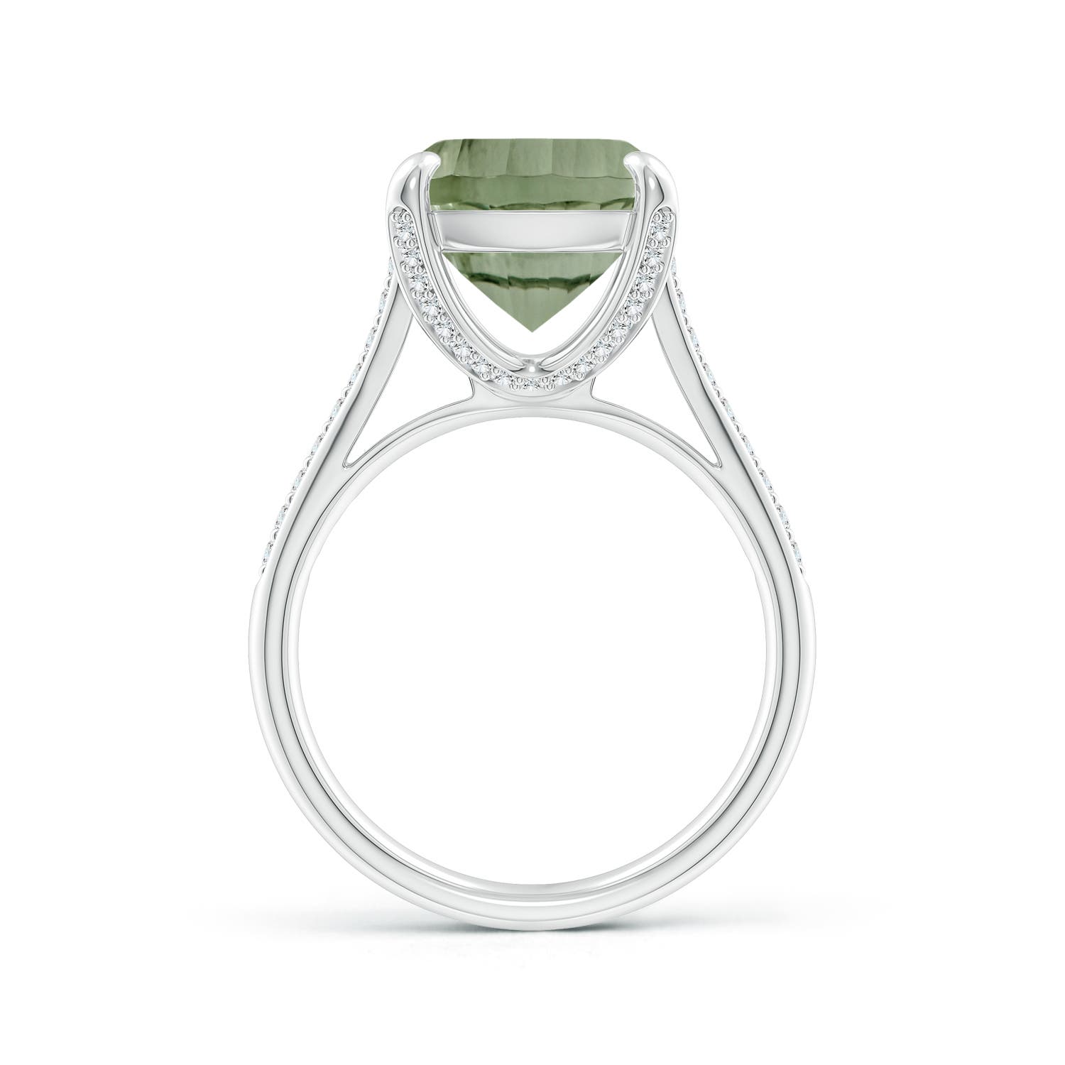 14.06x10.04x6.97mm AAAA GIA Certified Rectangular Cushion Green Amethyst Ring with Diamonds in White Gold - side 2