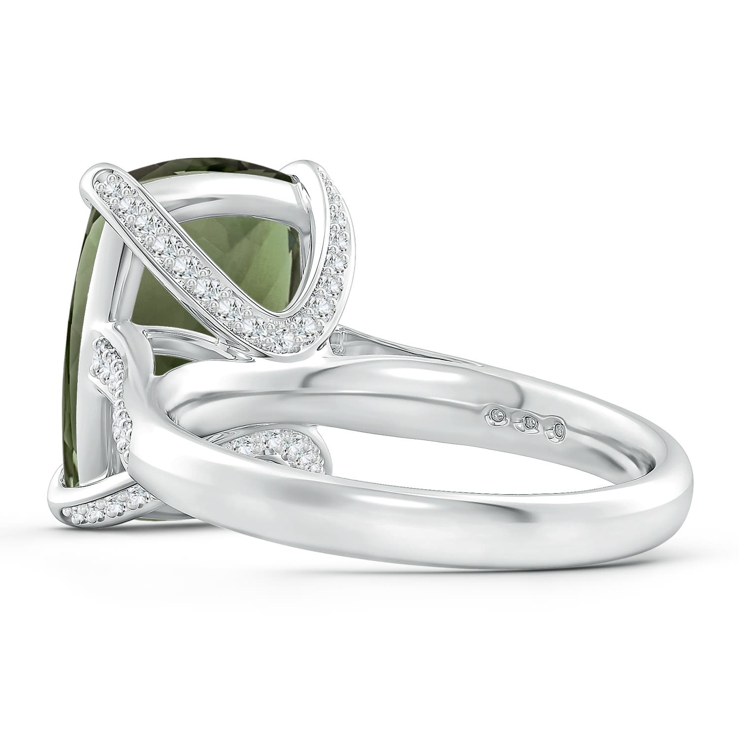 14.06x10.04x6.97mm AAAA GIA Certified Rectangular Cushion Green Amethyst Ring with Diamonds in White Gold - side 5