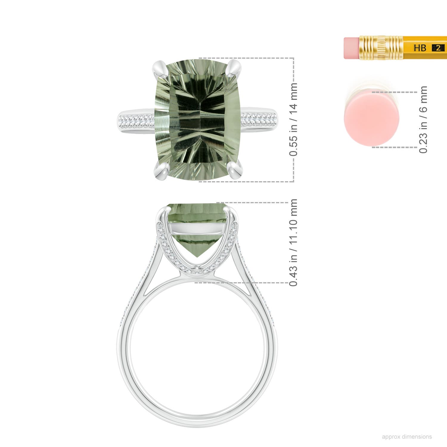 14.06x10.04x6.97mm AAAA GIA Certified Rectangular Cushion Green Amethyst Ring with Diamonds in White Gold - ruler