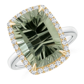 14.06x10.04x6.97mm AAAA GIA Certified Rectangular Cushion Green Amethyst Ring with Halo in 18K White Gold 18K Yellow Gold