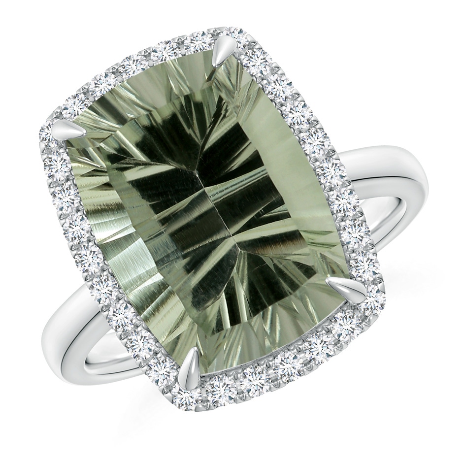 14.06x10.04x6.97mm AAAA GIA Certified Rectangular Cushion Green Amethyst Ring with Halo in 18K White Gold 