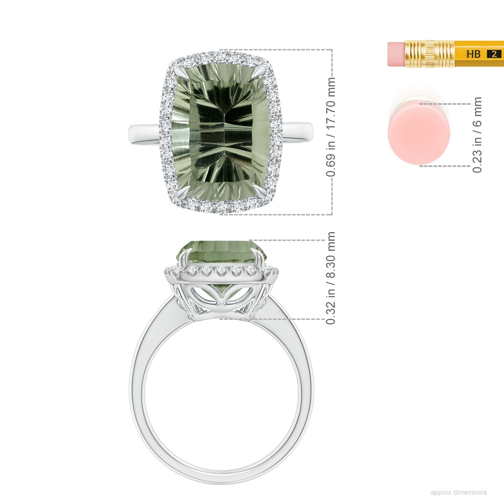 14.06x10.04x6.97mm AAAA GIA Certified Rectangular Cushion Green Amethyst Ring with Halo in White Gold ruler