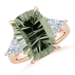 14.06x10.04x6.97mm AAAA GIA Certified Classic Green Amethyst Three Stone Ring with Diamonds in 10K Rose Gold