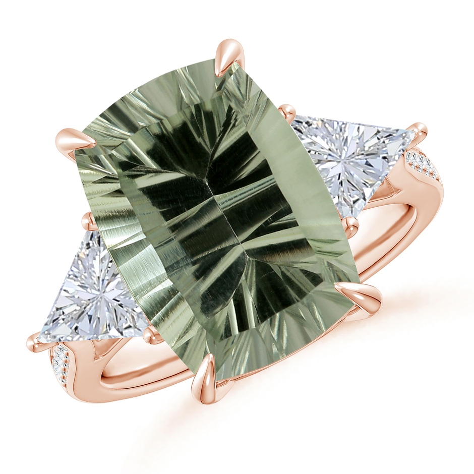 14.06x10.04x6.97mm AAAA GIA Certified Classic Green Amethyst Three Stone Ring with Diamonds in 18K Rose Gold 