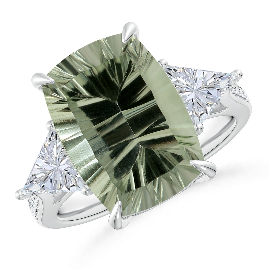 14.06x10.04x6.97mm AAAA GIA Certified Classic Green Amethyst Three Stone Ring with Diamonds in White Gold 