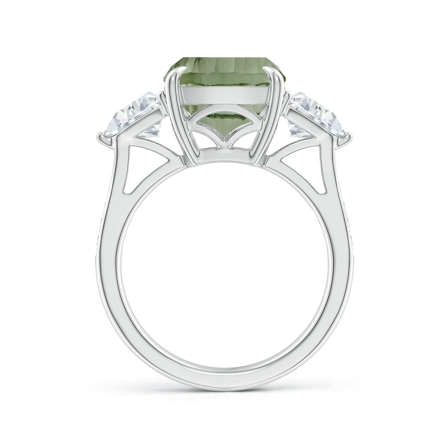 14.06x10.04x6.97mm AAAA GIA Certified Classic Green Amethyst Three Stone Ring with Diamonds in White Gold - side 2