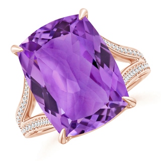 16.03x12.09x7.19mm A GIA Certified Rectangular Cushion Amethyst Split Shank Ring. in 18K Rose Gold