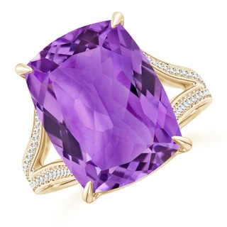 16.03x12.09x7.19mm A GIA Certified Rectangular Cushion Amethyst Split Shank Ring. in Yellow Gold