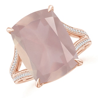 15.92x12.05x7.87mm AAAA GIA Certified Cushion Rectangular Rose Quartz Split Shank Ring in 18K Rose Gold